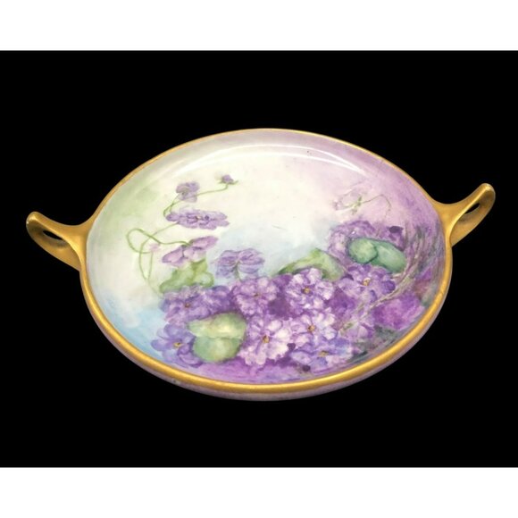 Antique Rosenthal Selb Bavaria Hand Painted Porcelain Dish W/ Handles Purple Lil - Picture 2 of 14